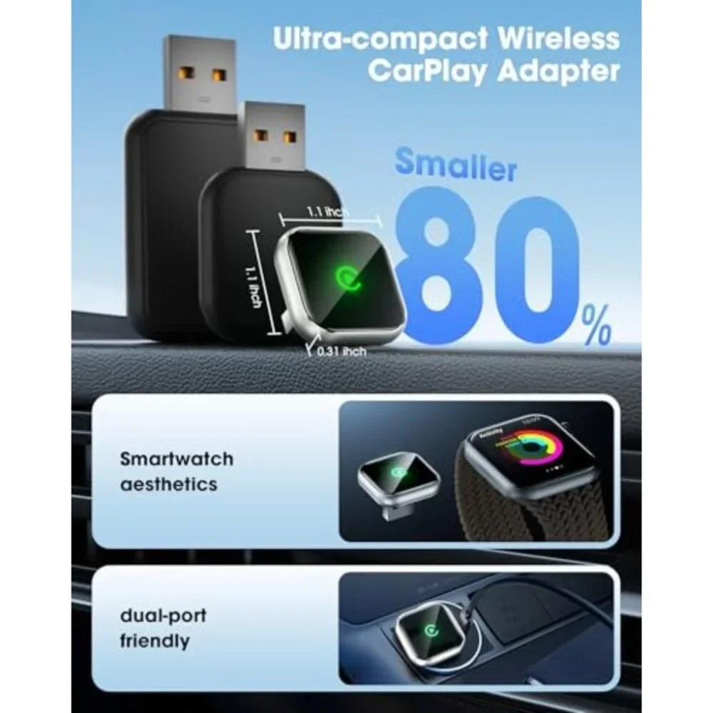 Wireless Carplay Adapter for iPhone - Support GPS Navigation System, Wireless Do